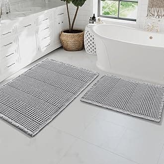 H.VERSAILTEX Waffle Bath Mat Super Absorbent Bathroom Mats Non Slip Bath Rugs for Bathroom Floor Machine Washable Ultra Soft Bathroom Rugs for Beside Tub, (32 x 20 Plus 24 x 17 - Inches, Dove)