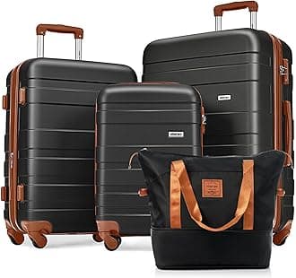 MeraxHardshell Luggage Spinner Wheel Suitcase TSA Lock Suit Case, Brown and Black, 4-Piece Set