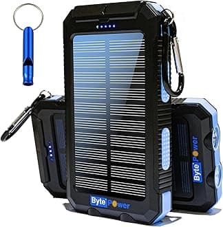 SolarCharger Power Bank 20000mAh, Portable Solar Pone Charger with Compass,Carabiner, Whistle,Flashlights,Solar Panel Charger,Camping Gear Accessory (Blue)