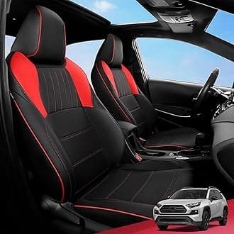 FREESOO for Toyota RAV4 Seat Covers - Custom Fit Seat Covers for Toyota RAV4 2019-2024 Adventure and TRD-Off Road Waterproof Faux Leather Car Seat Covers Full Set - Black Red
