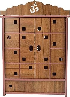MIDU Pooja Mandir For Home Wall Hanging Mdf Wooden Temple With Door Brand (Wooden), 19 Cm