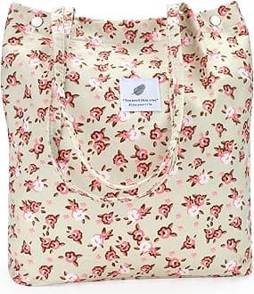 CohpohWomen Tote Bags Grocery Shoulder Bag Corduroy with Inner Pocket for Work Beach Lunch Travel Shopping Shopper Handbags