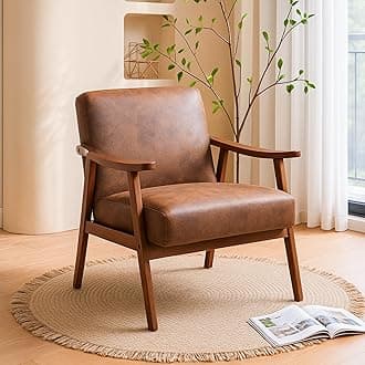 Accent Chair with Microfiber Upholstery and Solid Wood Frame, Classic Mid-Century Modern Living Room Furniture for Extra Seating, Brown
