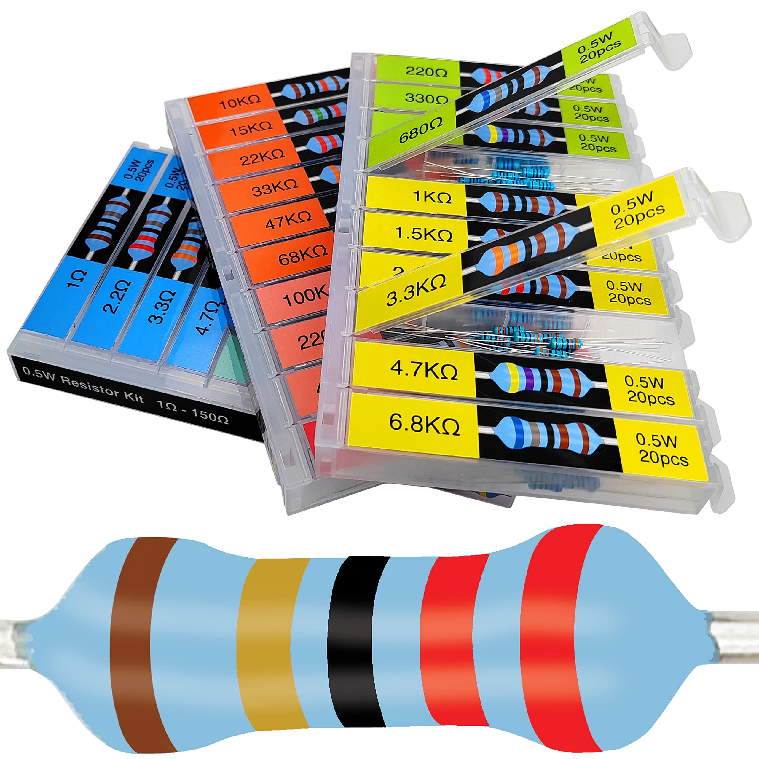 EEEEE 1/2W 30 Values 600pcs Individual Compartment 1 Ohm-1M Ohm with 1% Metal...