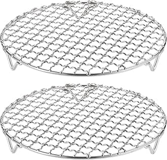HARFINGTON 2pcs Round Cooking Rack 7.5-inch 201 Stainless Steel Cross Wire Barbecue Grill Net with 20mm Legs for Cooking Baking Steaming BBQ