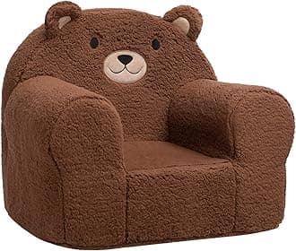 ALIMORDENKids Ultra-Soft Snuggle Foam Filled Chair, Toddler Cuddly Sherpa Sofa for Boys and Girls, Large Size Chair Better Support More Comfortable Experience, Caramel Bear