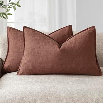 Foindtower Pack of 2, Decorative Linen Soild Throw Pillow Covers Soft Accent Lumbar Cushion Case Boho Farmhouse Pillowcase for Chair Couch Sofa Bedroom Living Room Home Decor 12 x 20 Inch Rust Red