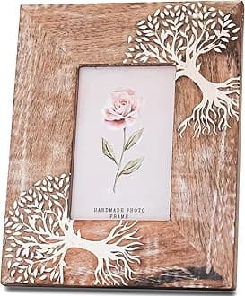 UHUD CRAFTS 4x6 Solid Rectangular Wood Laser Engraved Tree of Life Picture Frame Farmhouse Rustic Vintage Distressed Picture Frame for Table Top Display and Wall Hanging, 27.5L x 22.5W Centimeter