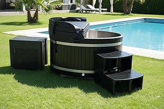 Cold Plunge Tub, 1HP Chiller ETL Certificate, 500L 2 Person,Cooling and Heating System, Canadian Red Cedar, Stainless Steel Base -APP Control- Filter - Ozone/UV, Tub Lid -Black(37-107℉)