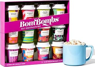 BomBombs, Hot Chocolate Mix Gift Set with Mini Cup Packaging, Dessert Flavors Include Rocky Road, Cookies Butter, Pumpkin Pie & More, Set of 12