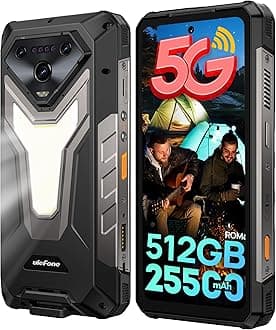 Ulefone Armor 34 5G Rugged Smartphone, 512GB ROM 2TB Expand, 25500mAh 66W, Android 15, 6.95" 120Hz, 64MP Night Vision, MTK Dimensity 7300 Outdoor Waterproof IP68 Mobile Phones Unlocked, Dual SIM NFC