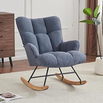 Nursery Rocking Chair Teddy, Upholstered Glider Rocker with High Backrest, Comfortable Stylish Accent Armchair with Padded Seat for Living Rooms, Bedrooms, Steelblue