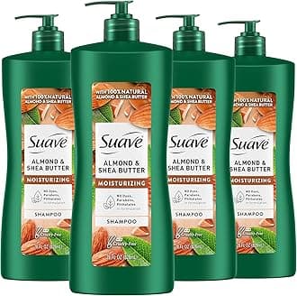 Suave Professionals Moisturizing Shampoo for Dry Hair Almond and Shea Butter Paraben-free and Dye-free 28 oz, Pack of 4