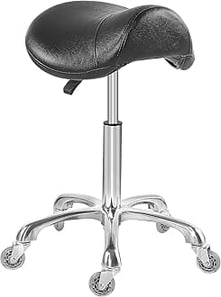 Antlu Saddle Stool Chair for Massage Clinic Spa Salon Cutting, Saddle Rolling Stool with Wheels Adjustable Height (Black)