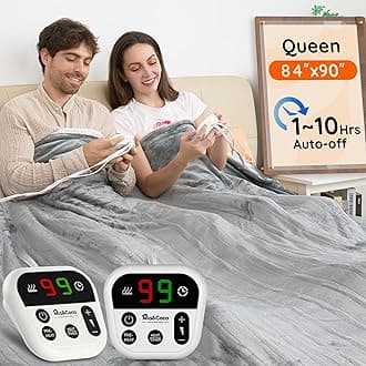 Mia&Coco Heated Blanket Queen Size -84"x90" Dual Control Flannel Electric Blanket,10 Heat Levels,10-Hour Auto-Off,Fast Heating,Overheat Protection, Soft Heating Blanket for Home and Office (Gray)