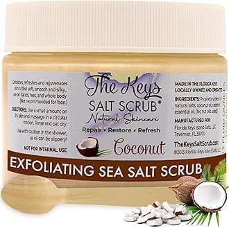 The Keys Salt Scrub -Sea Salt Scrub - Exfoliating Body Scrub with Wooden Spoon - Moisturizing Exfoliator for Hands, Foot, Bath, (12 Ounce (Pack of 1), Coconut)