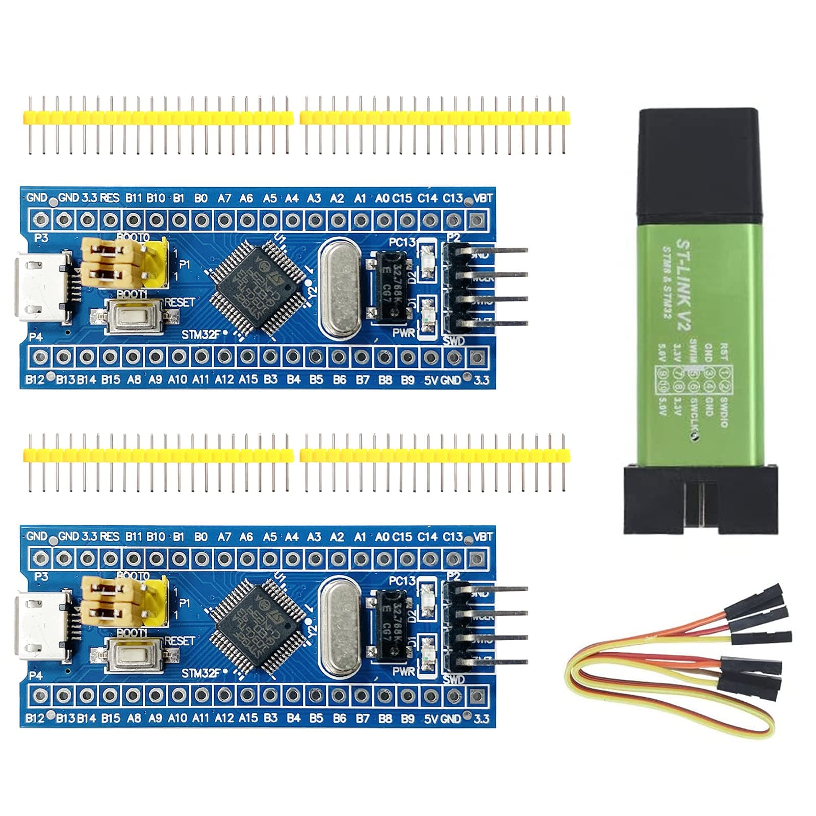 ST-Link STM32 Emulator, Aideepen ST Link V2 Programmer Unit Emulator Downloader (Random Color)+2PCS 40pin STM32F103C6T6 ARM STM32 SWD Minimum System Board