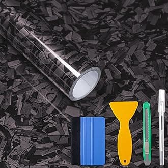 Lypumso Carbon Fiber Vinyl Wrap, 5FT x 1FT 6D Super Glossy Black Car Wrap Roll with Tool Kit, Air Release Technology Auto Accessories Wrap, Car Moto DIY Interior Exterior Stickers