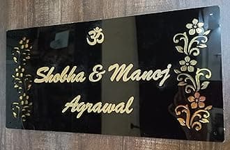 Aarushi Creations Personalized Home Door Name Plate Acrylic - 3 Year Warranty - 10 Year Design Life - Acrylic Embossed letters, Mirror Shine - Colour Black (Size 16x8 In) 0429B (16x8 Inch)