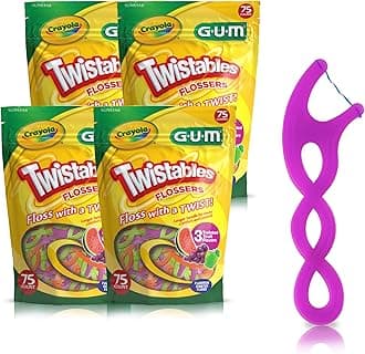 GUM Crayola Twistables Kids Flossers with Fluoride - Designed for Little Hands - Three Fun Fruit Flavors - Easy to Use Kids Floss Picks for Children Ages 3+, 75 ct (4pk)