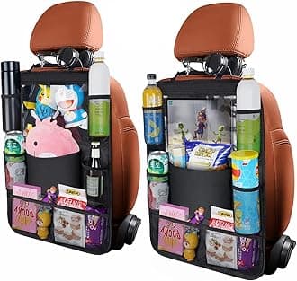 URAQT Car Organiser Car Seat Organiser, Car Back Seat Organizer for Kids, Kick Mats Back Seat Protector with 10 Inch Touch Screen Tablet Holder, 8 Pockets, Kids Toy Storage, Black (2 pc)