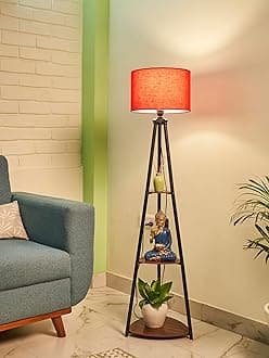 Crosscut Furniture Metal Floor Lamp with 3 Shelves (Lily Red) LED Bulb Included.