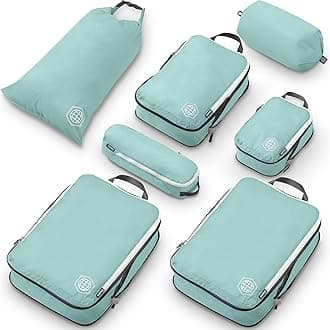 Large Compression Packing Cubes for Travel-Packing Cube Luggage Organizers 7 Piece Set for Checked Luggage-Ultralight, Expandable/Compression Bags by TRIPPED Travel Gear (DustyTeal/White)