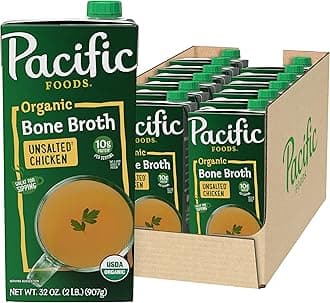 Pacific Foods Organic Unsalted Chicken Bone Broth, 32 oz Carton (Pack of 12)