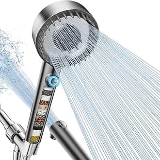 Filtered Shower Head with Handheld, High Pressure 4 Spray Mode Showerhead with Filters, Water Softener Filter Beads for Hard Water with ON/OFF Switch for Pets - Remove Chlorine (Gray)