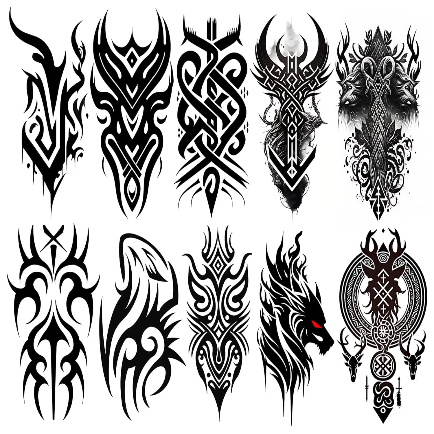 Temporary Tattoos AWLEE Waterproof Viking Tribal Totem - Long Lasting Fake tattoo for Men and Women 10 Sheets