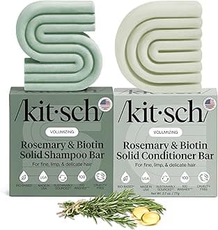 Kitsch Rosemary & Biotin Shampoo and Conditioner Set for Hair Growth - Strengthening, Thickening & Volumizing Shampoo and Conditioner Bar - Paraben, Sulfate & Silicone Free - 2 pack