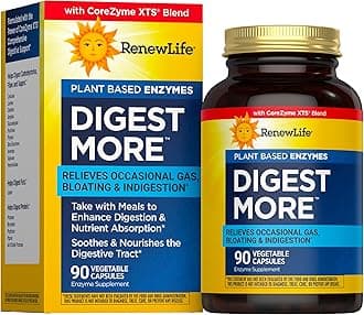Renew Life Adult Digestive Enzyme - DigestMore Plant-Based Foods Enzyme Formula for Men & Women - 90 Vegetarian Capsules (Package May Vary)
