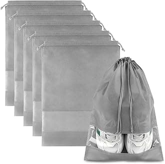 Shoe Bags for Travel, 5 Pcs Large Gray Travel Shoe Bags for Packing, Non-Woven Drawstring Travel Shoe Storage Bag with Clear Window for Men and Women（12.6" X 17.3" ）