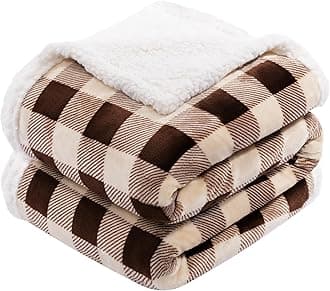 BEAUTEX Sherpa Fleece Throw Blanket, Super Soft Warm Buffalo Plaid Plush Blankets and Throws, Lightweight Cozy Fuzzy Blanket for Couch Sofa Bed (Brown, Throw 50" x 60")