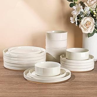 AmorArc Ceramic Dinnerware Set for 6 | Speckled Stoneware Plates and Bowls with Rustic Terracotta Underside| Scratch Resistant,Dishwasher & Microwave Safe Dishes Sets- 18pcs Beige