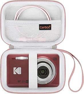 Canboc Hard Case for Kodak PIXPRO Friendly Zoom FZ55 / FZ53 / FZ43 16MP Digital Camera, Mesh Pocket fits SD Card, USB Charging Adapter, USB Cable, Rose Gold