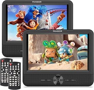 Car DVD Player Dual Screen, FANGOR 7.5 Inch DVD Player for Car Play The Same or Two Different Movies with Headrest Straps, Support Last Memory, AV Out/in, USB/SD Card, All Regions