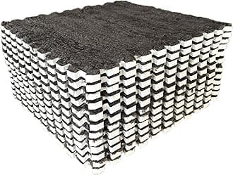 12pcs Interlocking Shaggy Soft EVA Foam Tiled Puzzle Play Mats Protective Floor for Children Kids Room Home Parlor Bedroom (Gray)