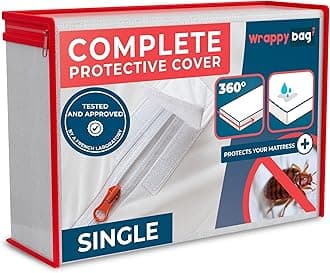 WRAPPYBAG Bed Bugs Mattress Protector - Mattress Cover - Zipped Mattress Protector - Waterproof - Cotton Surface - Single Size