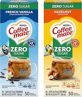 Nestle Coffee mate Liquid Coffee Creamer Singles Variety, 1 of each: Zero Sugar French Vanilla & Hazelnut 50 Ct Boxes