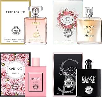 Hybrid & Company Women's 4 Pcs Black Opinion La Vie En Rose Paris For Her Spring Bloom Perfume Natural Spray Fresh Fragrance