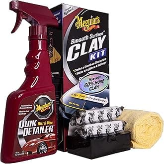 Meguiar's G1016EU Smooth Surface Clay Bar Kit with 180g of clay, 473ml Detailer and a microfibre towel: to safely remove surface bonded contaminants such as tar, tree sap, overspray and industrial fallout