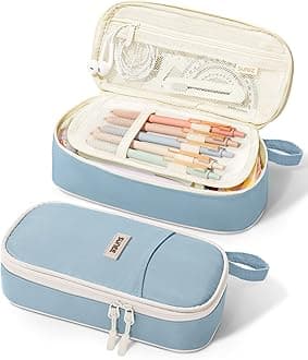 SUNEE Cute Pencil Case, Aesthetic Pen Pouch, Colored Large Pencil Bag with Zipper, Kawaii Stationery Storage and Organizer, School Supplies for Teen and Adult Girls, Blue