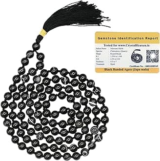 Black Hakik Crystal Japa Mala Ganthi - Negative Energy Remover 108 Beads Buddhist Prayer Beads - AAA Grade Original Healing Gemstone Agate Mala for Yoga Meditation Spiritual Reiki Feng Shui