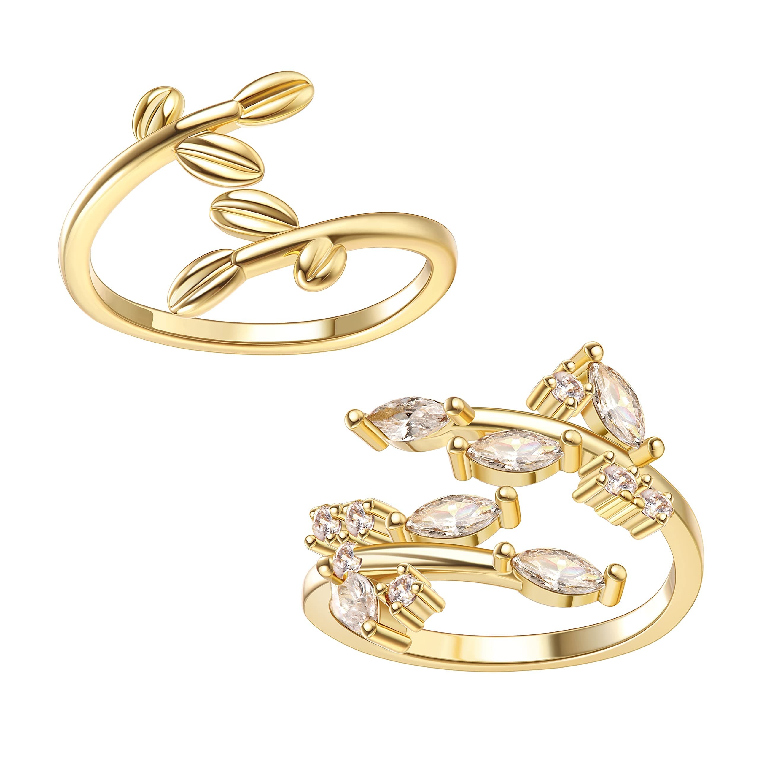 2PCS Grow Through What You Go Through, Adjustable Leaf Ring Open Ring for Women Men, Leaves Laurel Branch Ring Jewelry Gift