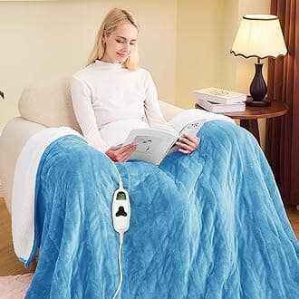 greenoak Heated Blanket Electric Twin 62"X84", Heating Blankets with 10 Levels 8 Hours Auto-Off, Soft Flannel Sherpa Fluffy House Warming Gifts for Grandma Seniors Momt, Pale Blue