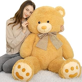 MorisMos 5ft Giant Brown Teddy Bear Stuffed Animal, Large Teddy Bear Plush Toy with Footprints and Bow, Gift for Girlfriend, Wife, Girls at Birthday Valentines, Christmas, Baby Shower Decor