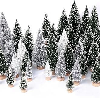 30Pcs Mini Christmas Trees Artificial Christmas Tree Bottle Brush Trees with Wooden Base for Christmas Decor Party Home Table Craft Decorations(Green+Silver+White)