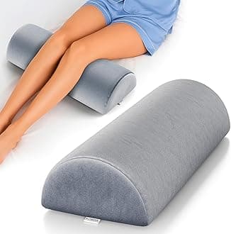 FOVERA Knee Pillow for Back Sleepers, Half Moon Bolster Pillow for Legs, Memory Foam Top, Under Knee Pillow for Sleeping on Back, Multi Purpose Pillow for Head, Neck, Back & Leg Support (Grey)