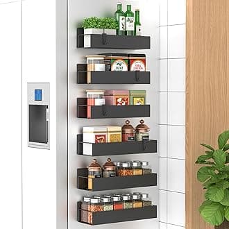 6 Pack Magnetic Spice Storage Rack Organizer for Refrigerator and Oven, Black Fridge Organizers and Storage